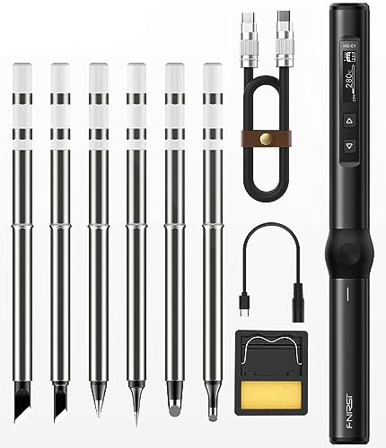Treedix Soldering Iron Kit, PD 65W Smart Portable Electric Soldering Iron with 6 Tips, Type-C & PD Cable, Adjustable Temperature 180 to 785℉, Optional Input Voltage, OLED Screen for Repair (Black)