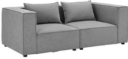 Juskys modulares Sofa Domas S - Couch für Wohnzimmer - 2 Sitzer mit Armlehnen & Kissen - 130 kg belastbar pro Sitz - Möbel Garnitur Stoff Dunkelgrau