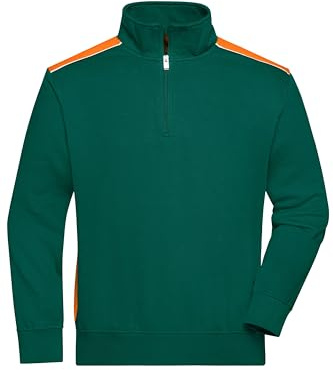 James & Nicholson Workwear Zip Sweat - Hochwertiges Sweatshirt in Kontrastoptik | Farbe: dark-green/orange | Grösse: XL