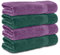 Komfortec 4er Handtücher 50x100 cm Set aus 100% Baumwolle, Frottee, Weich, Dunkelgrün/Violett