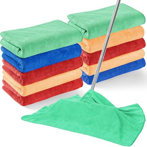 SmoothNovelty 10 Pcs Extra Large Microfiber Cleaning Cloth 30 x 20 Large Floor Microfiber Towel Reusable Washable Free Lint Free Cloth Rag for Squeegee Mop Floor Window Housekeeping (Assorted Color)