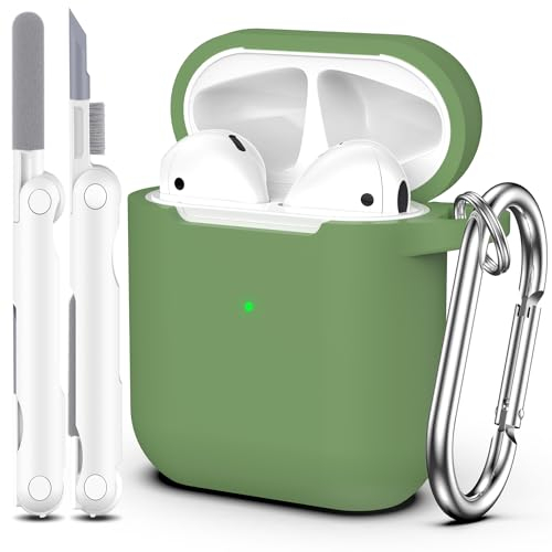 MHYALUDO Custodia per Airpods 1a/2a generazione (2016/2019),Custodia protettiva in morbido silicone per Airpods 1a/2a con LED visibile sulla parte anteriore,con kit di pulizia,Erba verde
