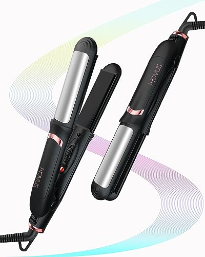 NOVUS Mini Haarglätter Keramik Straightener: Kleines Glätteisen 2 in 1 - Dual Voltage Travel Hair Straightener Schnelles Aufheizen für Kurze, Feines Haar(Schwarz)