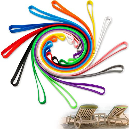 Torribaly 12 Pcs Silicone Beach Towel Straps, Colourful Elastic Chair Bands, Rubber Bands Chair Bands Elastic Band, Adjustable Towel Bands for Sun Loungers, Elastic Beach Chair Clips Bands