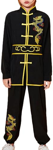 ranrann Enfant Garçon Costume Kung Fu Tenue Traditionnel Chinois Uniforme Tai Chi Arts Martiaux 3-16 Ans Noir 7-8 ans