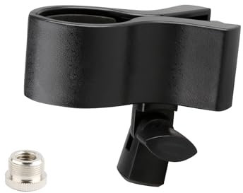 Tabanzhe Microphone Clip - Extra-Large Adjustable Spring Clip Universal for Microphone and Hair Dryer Anti-slip Holder up to 3/8 Screw Adapter(Black)
