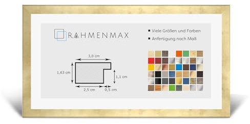 RahmenMax Morena Bilderrahmen Posterrahmen 60x120 cm Farbe Gold Antik Blattgold 120x60 cm mit weisser Rückwand und Antireflex Acrylglas