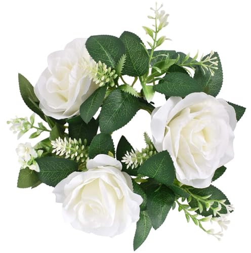 Kerzenring Blumen,Kerzenkranz Künstliche,Tropfschutz Kerzenkranz Tropfenfänger,Kerzenkranz für Stabkerzen, Blumenkerzenringe Kränze,für Kommunion Taufe Hochzeiten Stabkerzen Dekorieren