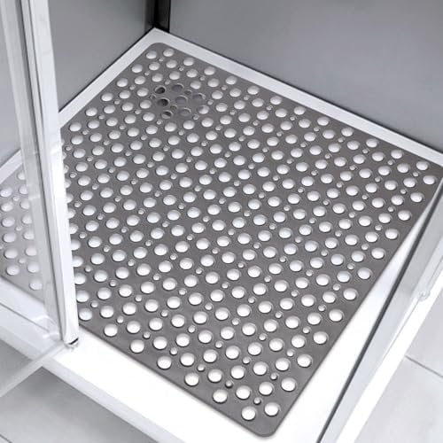 Tapis de douche carré antidérapant et anti-moisissure : 70 x 70 cm Grand tapis de douche pour receveur de douche à l'italienne – Tapis de bain antidérapant en caoutchouc souple pour sol humide –