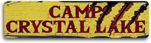 kisoyo Camp Crystal Lake Schild 40,6 x 10,2 cm – Vintage-Stil, Metall-Wanddekoration, Retro-Camping-Blechschild für Outdoor-Enthusiasten, Horror-Film-Sammlerstück, Heim- und Gartenakzent, einfache