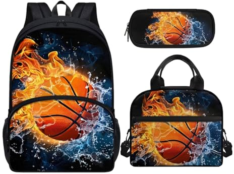 XANAYXWJ Mochila de Baloncesto para la Escuela Mochila Escolar 3 en 1 Mochila Ligera con lonchera con Estuche Mochila Escolar de 17 Pulgadas para la Escuela Secundaria