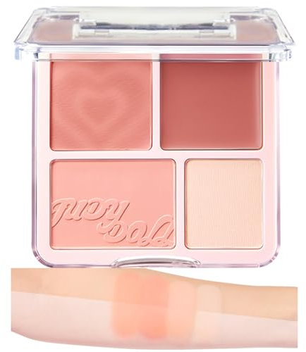 Judy Doll 2-in-1 Highlighter-Konturpalette, Rouge-Highlight-Palette, Rouge- Und Konturpalette, Rouge-Kontur- Und Highlighter-Palette – Langanhaltend Funkelnd Und Nicht Fettend(01# Milk Apricot Melon)