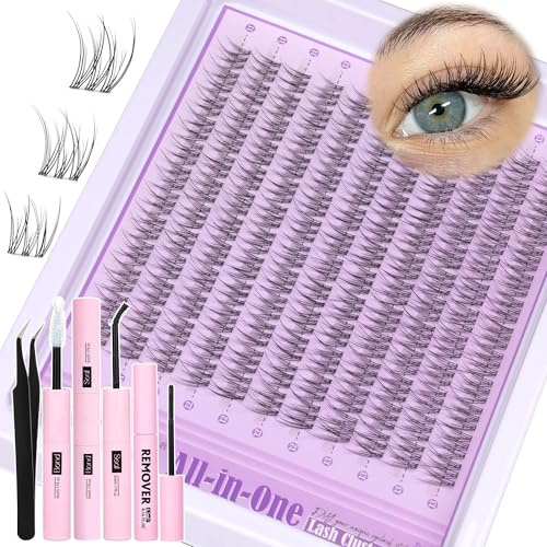 ALICE Natural Cluster Lashes Kit Invisible Band Wispy Lash Extensions Kit Short 11-13mm DIY Eyelash Extensions C Curl Individual Lashes Kit with Lash Remover