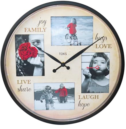 Lily's Home 14 Inch Photo Frame Wall Clock. Vintage Rustic Clock, DIY Wall Decor, Whisper Quiet Movement, Battery Operated Quarts Wall Clock, Analog Clock for Living Room, Bedroom, Kitchen.Black Frame