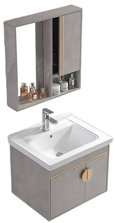 SXSYTR Lavabos Pequeños con Mueble, Tocador De Baño De Esquina con Gabinete De Espejo, Mueble Baño De Esquina con Lavabo, Mueble De Baño con Grifo Y Desagüe