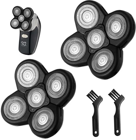 Kopfrasierer für Glatzen Rasierer Herren, Rasierer Kopf mit 5D Scherköpfe Ersatzklinge Bart Cutter für Head Shaver Nass-Trocken Rasierer Glatze Herren((Schwarz, 2PS))