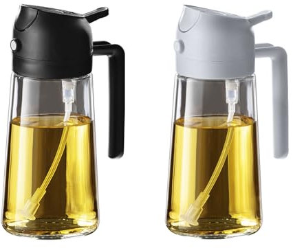 TrendPlain Pulverizador Aceite Spray 470ml - 2 en 1 Spray Aceite Cocina, Dispensadora para Freidora de Aire, Ensaladas, Vinagre y Accesorios Cocina - Negro y Ceniza