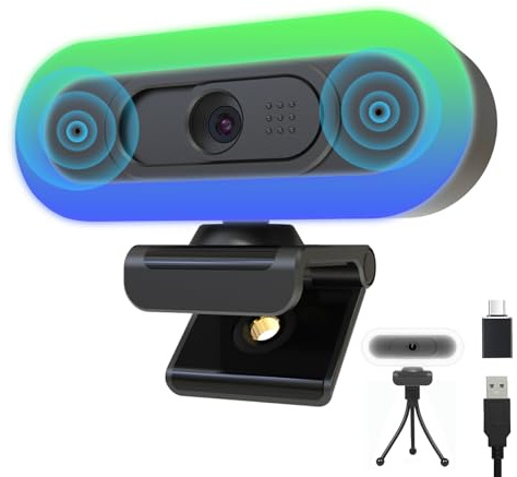 Hrayzan 2K PC Webcam with Dual Microphones/Ring Light/Fill RGB Light/Cover, 65°FOV, Gaming Computer Camera, Streaming Webcam Plug and Play USB C Web Camera for Desktop PC Laptop Mac Zoom