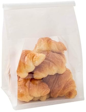 WACCOMT Pack 20pcs Reusable Paper Bread Bags for Homemade Bread Sourdough Sandwiches Kraft Paper Bakery Toast Bags with Clear Window for Baking Cafe Cookies Donuts Snacks (White, 8.7x11x4.3 inch)