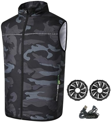 Hbbgdiy USB-Powered Breathable Fan Vest Jacket, 3-Speed Circulating Air Cooling Workwear with Cable Control, Round Neck Sleeveless Cooling Vest for Construction, Camping & Hiking, M