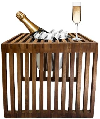 COOTAB COOLER TABLE | Beistelltisch Mykonos mit herausnehmbarem Edelstahl-Kühler | Quadratischer Loungetisch aus Teak-Holz | Wetterfest für den Innen- & Außenbereich | 40 x 40 x 40 cm | Braun