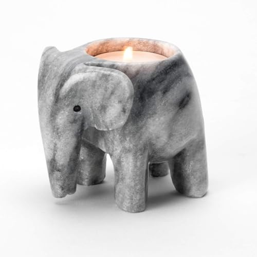 Teelichthalter aus Himalaya-Marmor, Elefant, Grau