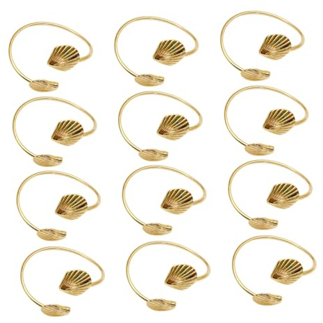 Serviettenschnallen aus Metall in Gold, Elegant | Serviettenringe mit Muscheldesign, Feine Verarbeitung, 12 Stück Packung, Dekorative Tischaccessoires