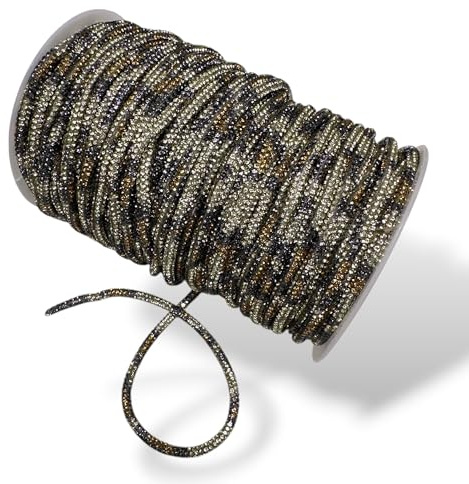GDO GIOIE D'ORIENTE Cordone Strass in Silicone, 4 mm x 50 m, con Cristalli Decorativi per Accessori Moda Borse Fai da te (Leopardato Oro, 4mm x 50m)
