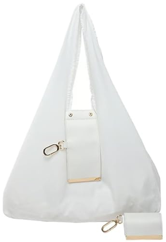 Generisch Keychain Tote Bag,Foldable Tote Bag,Expandable Leather Mini Bags with Key Ring, Compact Foldable Shopping Totes, Portable Reusable Handbag for Travel, Daily Errands (White)