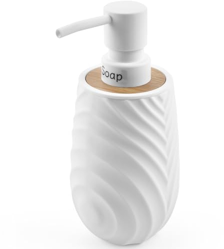 Seifenspender Bambus Spülmittelspender Küche Hand and Dish Soap Dispenser | AJEUNGAIN Moderne Seifenspender Weiß, Rutschfeste Seifenspender Bad für Badezimmer, Küche, Arbeitsplatte
