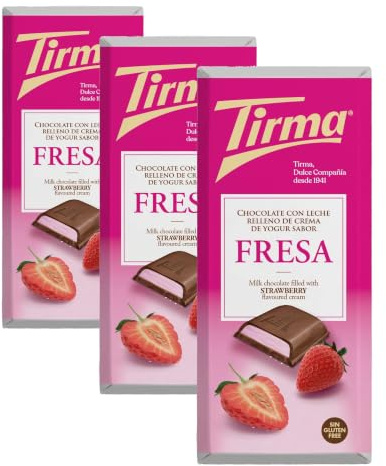 Tirma Tableta de Chocolate con Leche Rellena de Crema de Yogur y Sabor a Fresa, 103g - Chocolate Cremoso con Relleno de Fruta, Perfecto para Postres y Snacks (Paquete de 3)