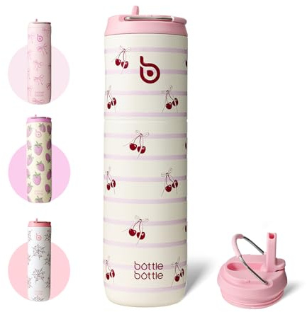 BOTTLE BOTTLE Gourde isotherme en acier inoxydable 750 ml avec paille, couvercle et poignée – Anti-fuite, sans BPA, double paroi – Bouteille d'eau idéale pour le sport, les voyages et le fitness