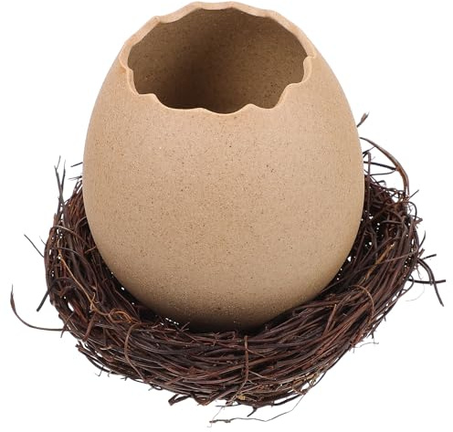 CORHAD 1ensemble Pot de Fleur Coquille Œuf Céramique Hydroponique avec Nid Oiseau Décoratif pour Intérieur et Jardin