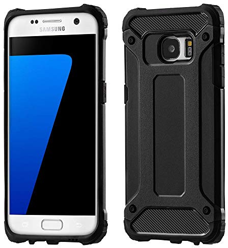 Techsuit für Samsung Galaxy S7 Hülle mit Stoßfest, Aufprallschutz, Erhöhte Kanten, Anti Fingerabdruck, Doppelschicht, Kratzfest, Hybrid Armor Series, PC TPU Hybrid, Schwarz