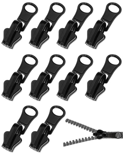 ZEXIJOW 10 Pezzi Cursore Cerniera Lampo N°5 Metallo Nero, Rotativo Ricambio per Giacca Cappotto Gonna, Kit Riparazione Cerniera Autobloccante, Zip Universale Resistente