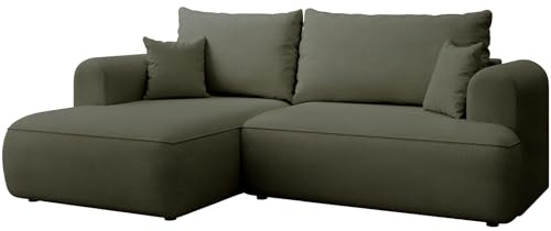Selsey Ecksofa mit Schlaffunktion und Bettkasten 238 cm – Olivgrün Chenille Stoff Easy Clean – Sofa L-Form Links – Modernes Schlafsofa mit Bettfunktion für das Wohnzimmer