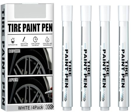 Yctze Paquete de 4 Rotuladores Blancos, Rotuladores de Pintura para Neumáticos, de Rastreo de Graffiti para Neumáticos de Coche a Base de Aceite, Blancos, de Pintura para, de Rastreo de Graffiti