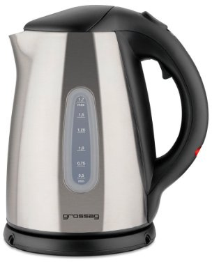 grossag Wasserkocher WK 38 1,7 Liter Edelstahl-Schwarz Abnehmbares Filtersieb 2200 Watt
