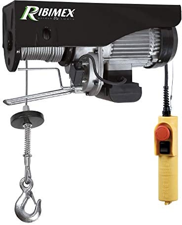 Ribimex Elektrischer Flaschenzug 250/500 kg mit Riemenscheibe, 900 W einphasiger Motor, 18 m langes Stahlkabel und einstellbare Hubgeschwindigkeit bis zu 10 m/min - PE250/500C/1