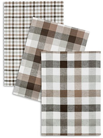 Triolino 3-er Pack Jacquard Geschirrtücher Küchentücher Halbleinen Karo sortiert