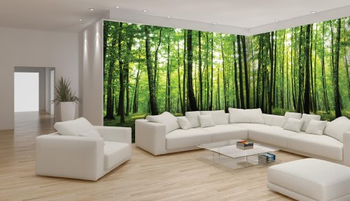 Forwall Fototapete XXL Eckfototapete 624x219 Wald Fenster Panorama Wohnzimmer Schlafzimmer Wandtapete Vlies Tapete UV-Beständig Geruchsfrei Montagefertig (444, VEEXXL - 6 Bahnen)