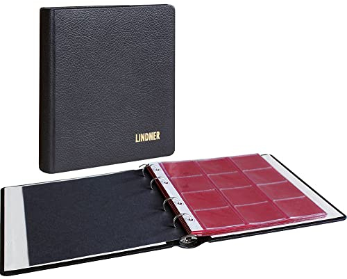 LINDNER Karat-Münzalbum Leder, bestückt mit 10 Münzenblättern, schwarz