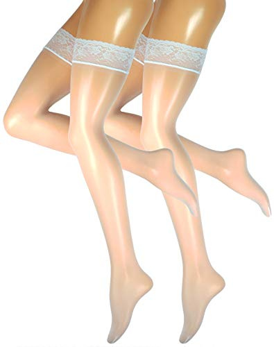 Yenita Hochwertige Halterlose Strümpfe 15 Den, Strapse in weiss, schwarz, rot, haut mit Spitze, im 2er Pack