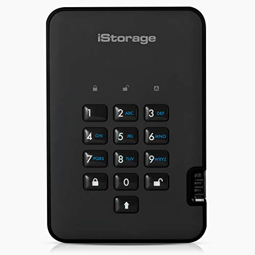 iStorage diskAshur2 SSD 2To Noir - Disque SSD portable sécurisé - Protégé par mot de passe - Résistant à la poussière et à l'eau - Cryptage matériel