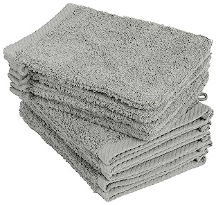 10er Pack Waschhandschuhe, Waschlappen Größe 15x21 cm in Silber 100% Baumwolle