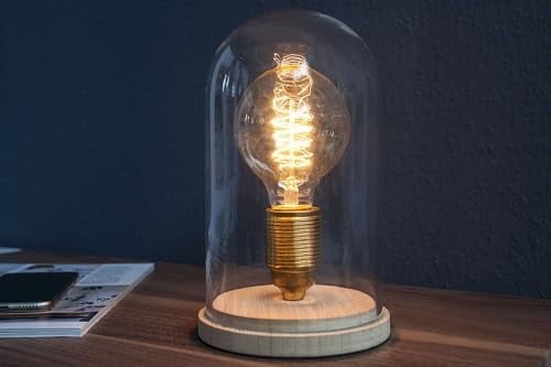 Licht-Erlebnisse Tisch Lampe Bauhaus Design rund Holz Glas Tischleuchte Klein