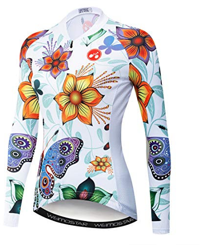 Cycling Long Sleeve Jersey Women's Mountain Bike Jersey Shirts Road Bicycle Clothing MTB Tops White Flower Size XXXL