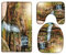 A.Monamour Badezimmer Badematte 3 Teilig Set Sonnenstrahlen Durch Waldbäume Stein Bergbach Wasserfall Naturlandschaft Flanell Saugfähig Badteppiche Badvorleger Badgarnitur WC Vorleger