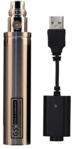 FOXFIVES Silver GS EGO II 2200mAh e Cig e Shisha Hookah 3-colour LED indicator Rechargeable Battery & USB Charger Nicotine Free Empty Device