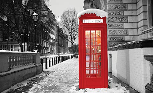 Forwall Fototapete Vlies Tapete Wanddeko London Telefonzelle - Großbritannien Stadt Winter Moderne Wanddekoration 10249V8 368cm x 254cm Schlafzimmer Wohnzimmer